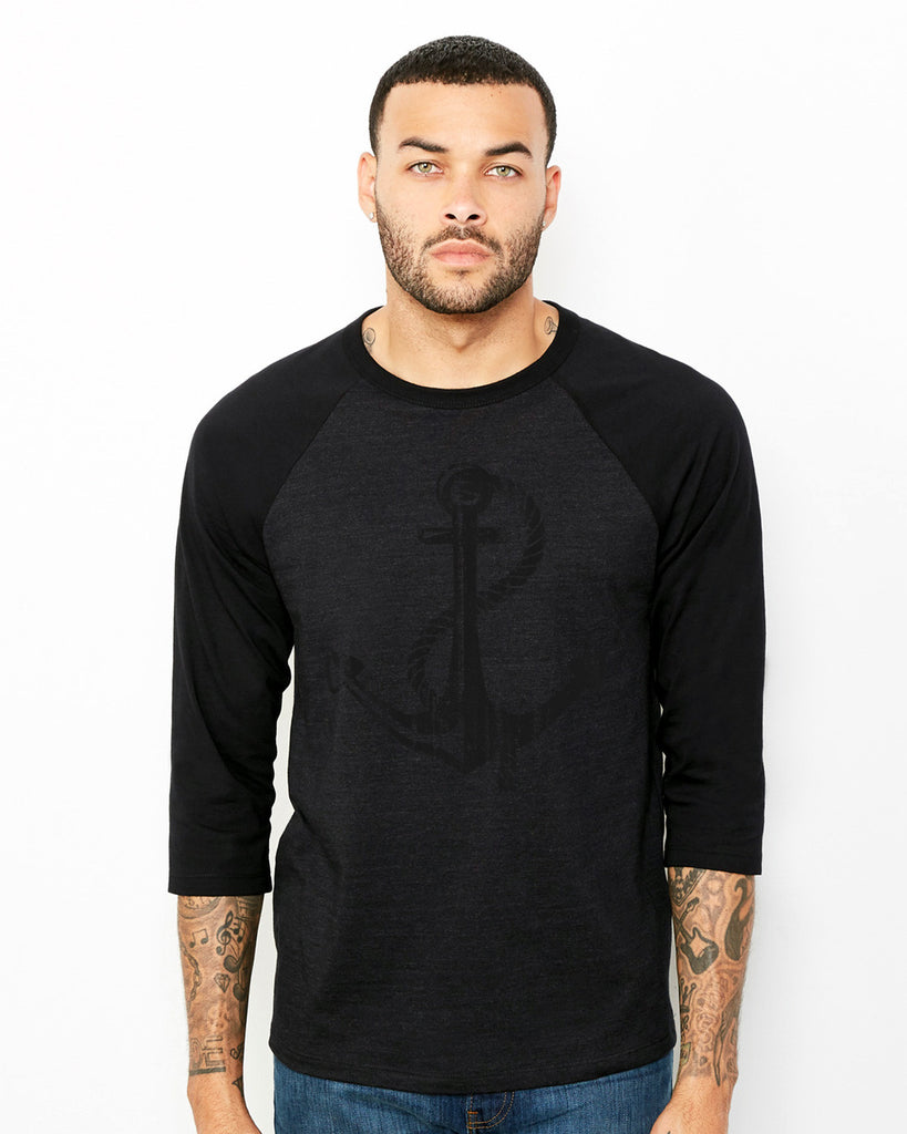 Men's Black Out Anchor 3/4-Sleeve T Shirt