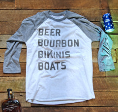 Beer Bourbon Bikinis Boats™ 3/4-Sleeve T Shirt