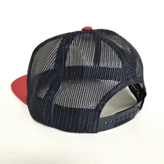 Flat Bill Trucker Hat - Red/Navy