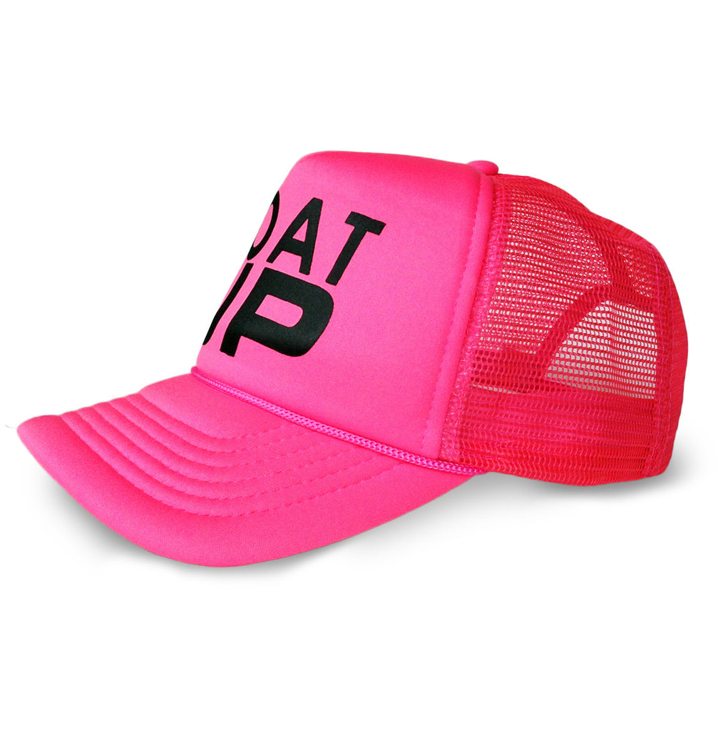 Fish Brand Logo Night Out Woven Patch Snapback Trucker Hat Dark Gray/Neon  Pink